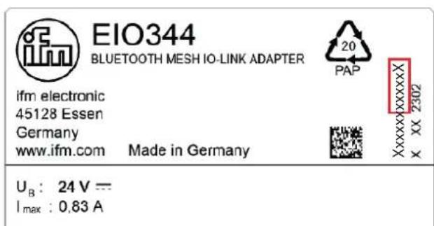 EIO344 BLUETOOTH MESH IO-LINK ADAPTER 20 PAP ifm electronic 45128 Essen Germany www.ifm.com Made in Germany Xxxxxxxxxx XX 2302 UB: 24 V == Imax: 0,83 A