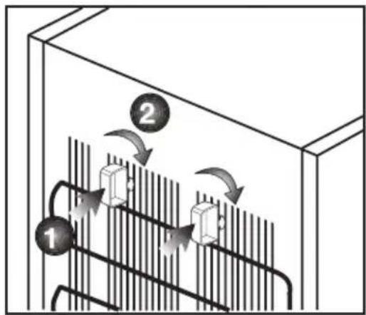 Diagram showing fluid flow through a container with labeled components and directional arrows indicating flow direction.