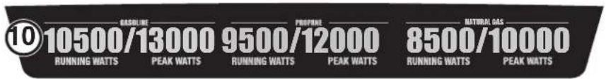 10 10500/13000 9500/12000 8500/10000 RUNNING WATTS PEAK WATTS RUNNING WATTS PEAK WATTS RUNNING WATTS PEAK WATTS