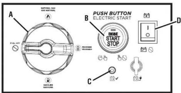 A NATURAL GAS GAS NATURAL FUEL INT B PUSH BUTTON ELECTRIC START BONE START STOP C SAGULBE GASHUPA D