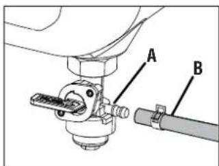 Technical diagram showing mechanical assembly with labeled parts A and B