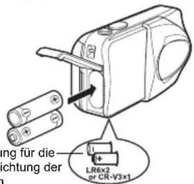 OLYMPUS Camedia D575 Zoom - Legen Sie die Batterien wie in der Abbildung gezeigt mit der richtigen Polarität ein. - 1