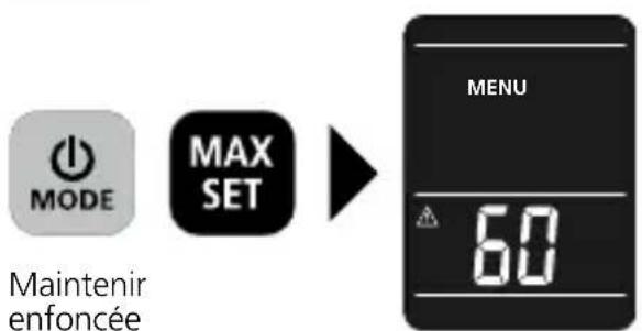 MODE MAX SET MENU Maintenir enfoncée 60