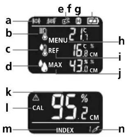 a b c d e f g MENU 2.1°C REF 16.8°C MAX 43.0°C h i j k l CAL 95.2% INDEX m n