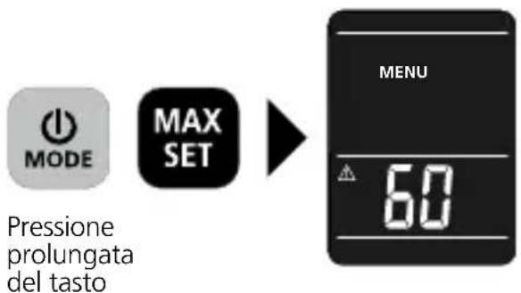 MODE MAX SET Pressione prolungata del tasto MENU 60