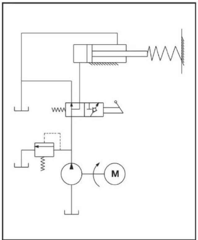 Technical schematic diagram of a hydraulic or pneumatic control system with labeled components and directional arrows
