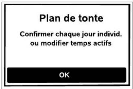 Plan de tonte Confirmer chaque jour individ. ou modifier temps actifs OK