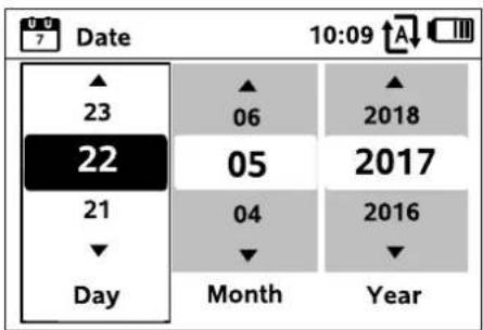 Date 10:09 ▲ 23 22 21 Day ▲ 06 05 04 Month Year ▲ 2018 2017 2016 Year
