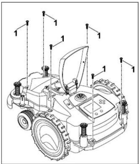 Technical diagram of a robotic vehicle with numbered parts labeled '1' pointing to various components.