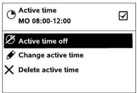 Active time MO 08:00-12:00 Active time off Change active time Delete active time