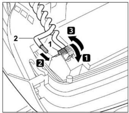 Technical diagram of a car interior with numbered components and directional arrows indicating motion or movement.