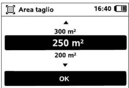 Area taglio 16:40 300 m² 250 m² 200 m² OK