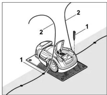 Technical diagram of a robotic device with labeled parts and wiring connections
