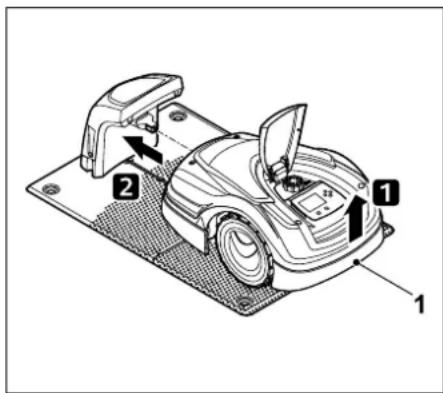Technical diagram of a robotic car with labeled parts, showing component 1 and parts 2