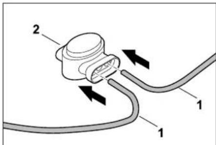 Diagram of a medical device with labeled parts and directional arrows indicating fluid flow or movement.