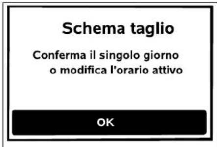 Schema taglio Conferma il singolo giorno o modifica l'orario attivo OK