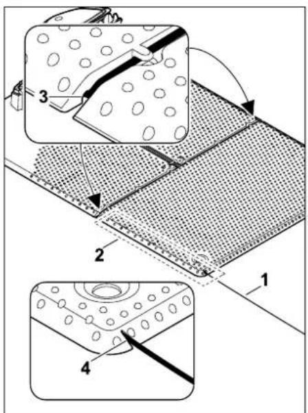 Technical diagram illustrating four-step assembly or manufacturing process with labeled steps 1, 2, 3, and 4.