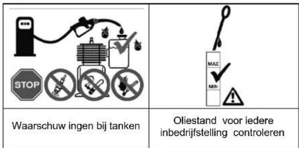 STOP Waarschuw ingen bij tanken Oliestand voor iedere inbedrijfstelling controleren