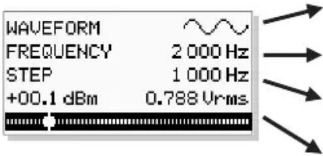 VELLEMAN HPG1 - WAVEFORM MENU (shown, if sweep is OFF, see further) - 1