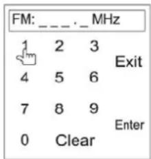 FM: _ _ _ MHz 1 2 3 4 5 6 7 8 9 0 Clear Enter