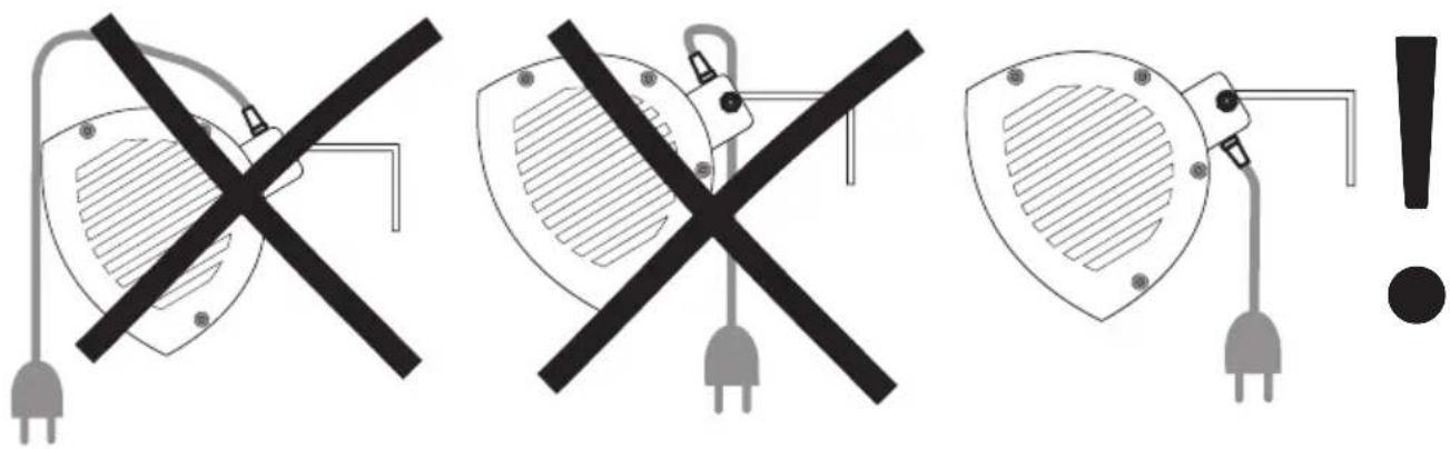 Safety warning symbols for lighting and electrical protection, including a crossed-out lamp, a shield, and an electrical plug with an exclamation mark.