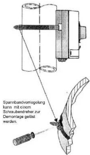 Spannbandverriegolung kann mit einem Schraubendreher zur Demontage gelöst werden.