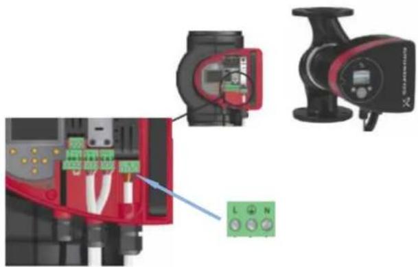 Diagram showing a digital pressure pump connected to a red industrial machine, with labeled control buttons and a blue arrow pointing to the component.