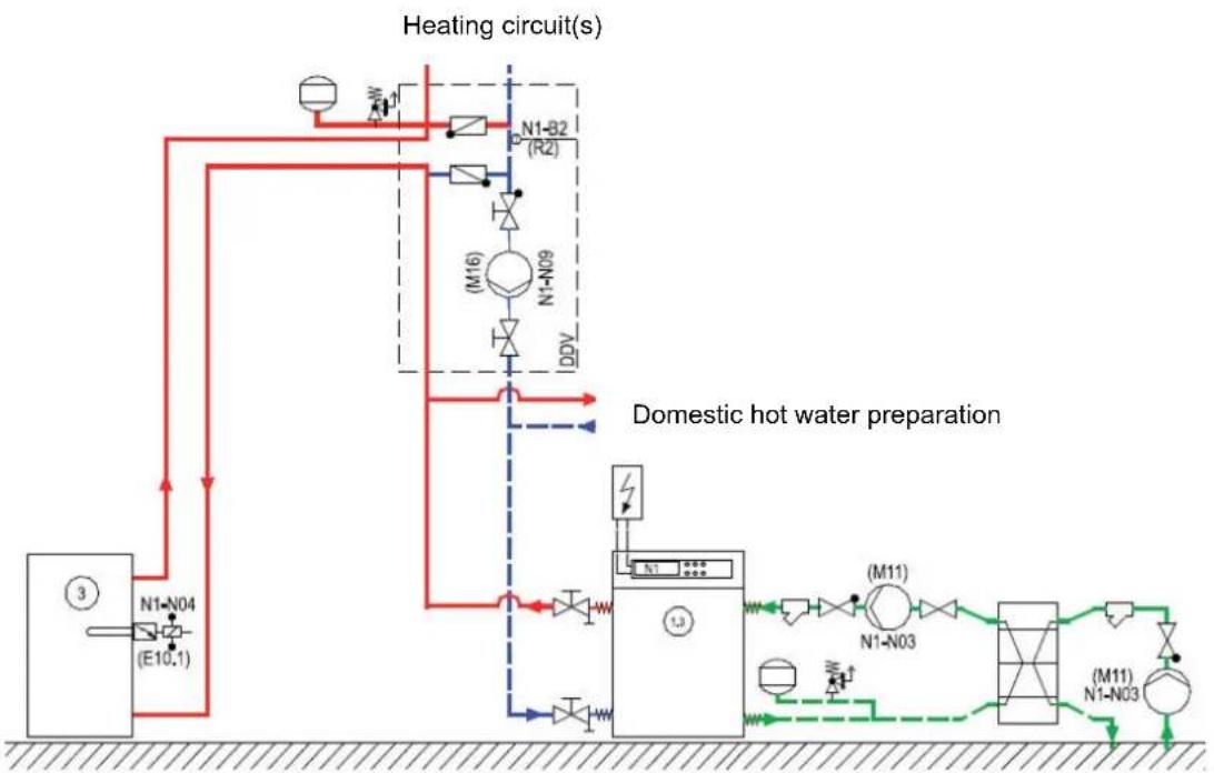 DIMPLEX WSI 65TU - Connecting the heat generator and brine (intermediate) circuit pump: - 1