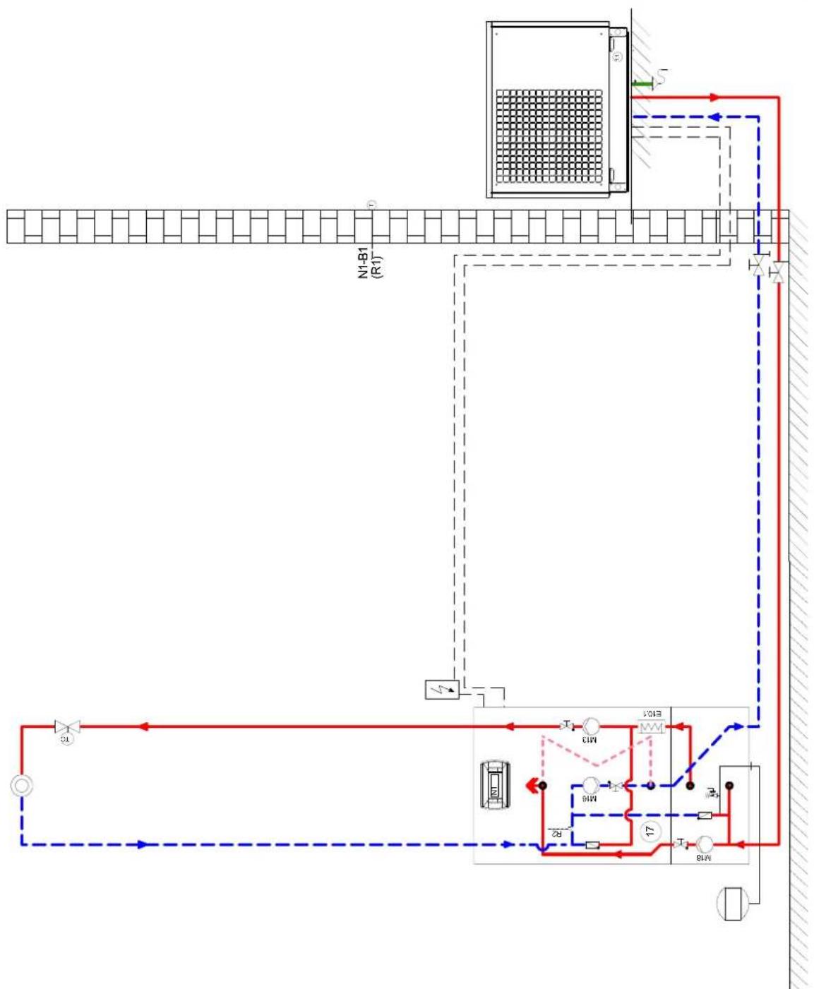 DIMPLEX HPL 6STURW - Monoenergetische Wärmepumpenheizungsanlage mit einem Heizkreis, Puffer- und Warmwasserspeicher / Mono energy heat pump heating system with one heating circuit, buffer tank and hot water cylinder / Installation de chauffage par pompe à chaleur mono-énergétique avec un circuit de chauffage, ballons tampon et d'eau chaude sanitaire - 1