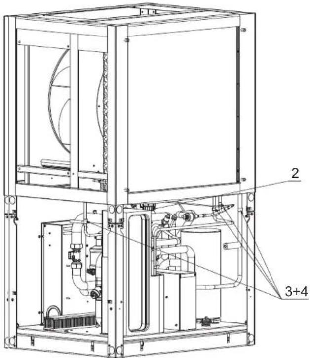 Technical diagram of an industrial cooling unit with labeled components and numbered parts