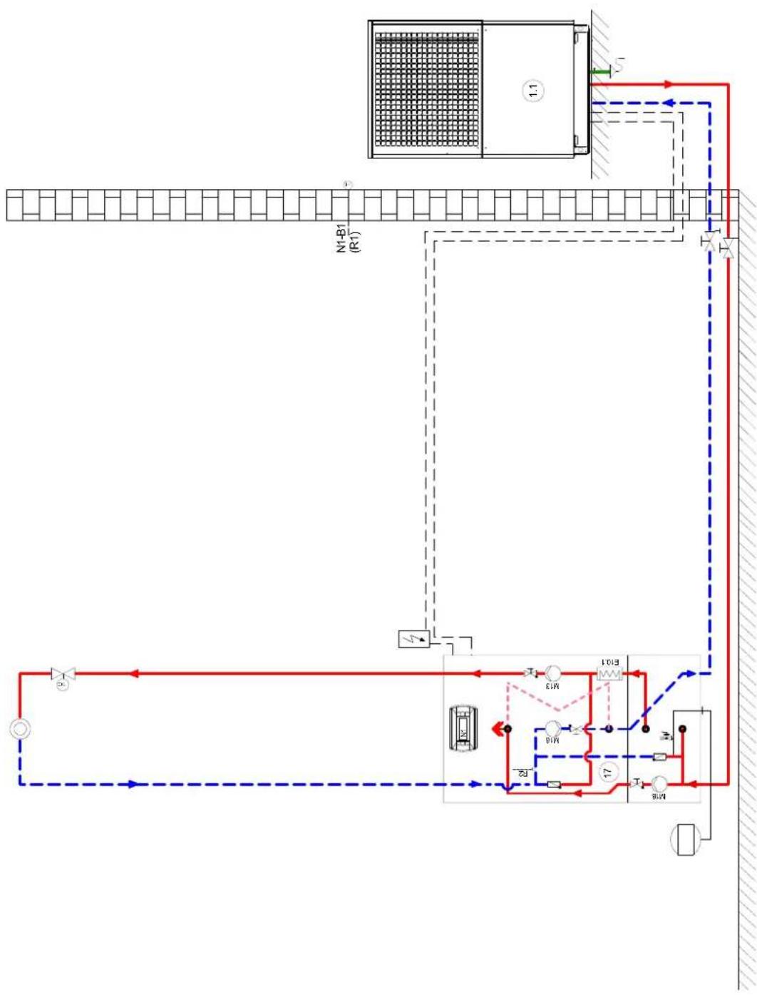 DIMPLEX HPL 18STUW - Monoenergetische Wärmepumpenheizungsanlage mit einem Heizkreis, Puffer- und Warmwasserspeicher / Mono energy heat pump heating system with one heating circuit, buffer tank and hot water cylinder / Installation de chauffage par pompe à chaleur mono-énergétique avec un circuit de chauffage, ballons tampon et d'eau chaude sanitaire - 1