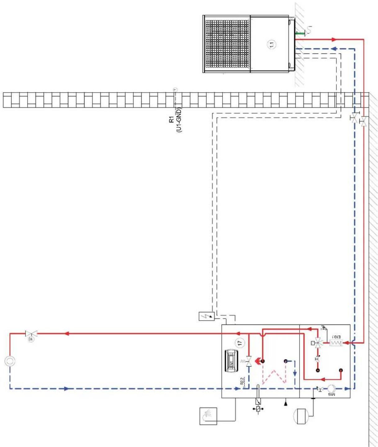 DIMPLEX HPL 9STUW2 - Monoenergetische Wärmepumpenheizungsanlage mit einem Heizkreis, Puffer- und Warmwasserspeicher / Mono energy heat pump heating system with one heating circuit, buffer tank and hot water cylinder / Installation de chauffage par pompe à chaleur mono-énergétique avec un circuit de chauffage, ballons tampon et d'eau chaude sanitaire - 1