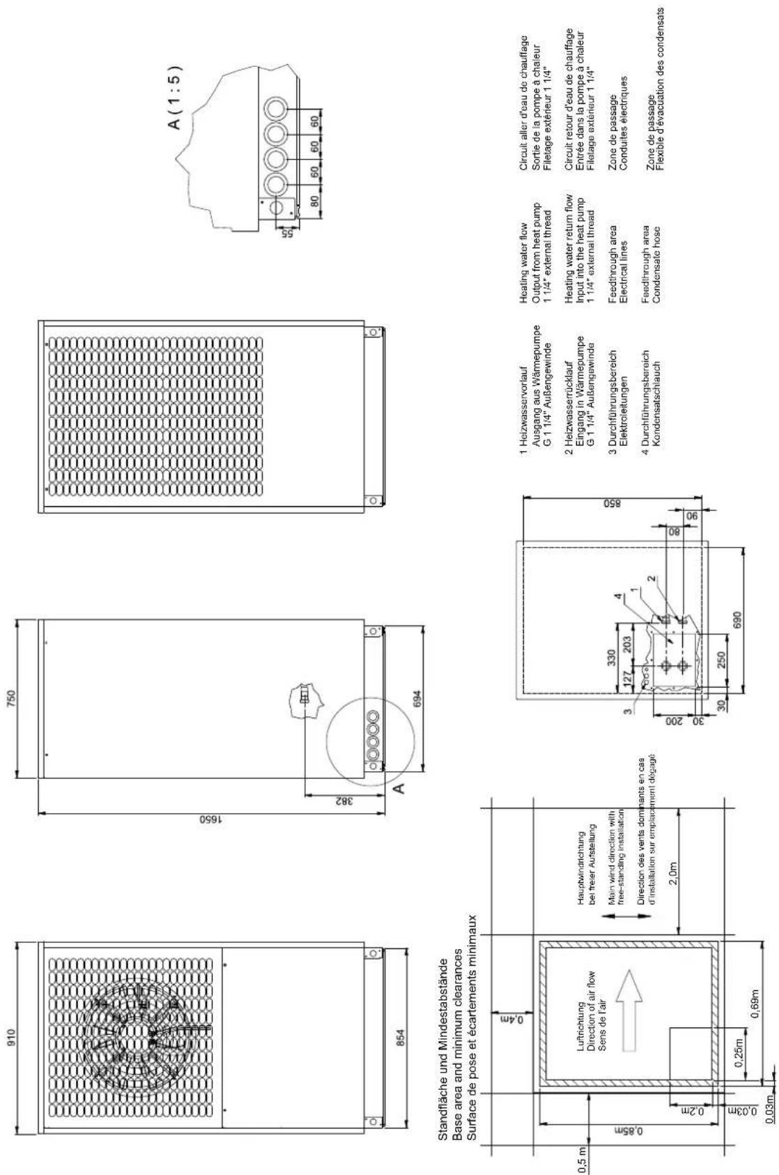 DIMPLEX HPL 9STUW2 - Maßbild Wärmepumpe / Dimension Drawing Heat Pump / Schéma coté Pompe à cahleur - 1