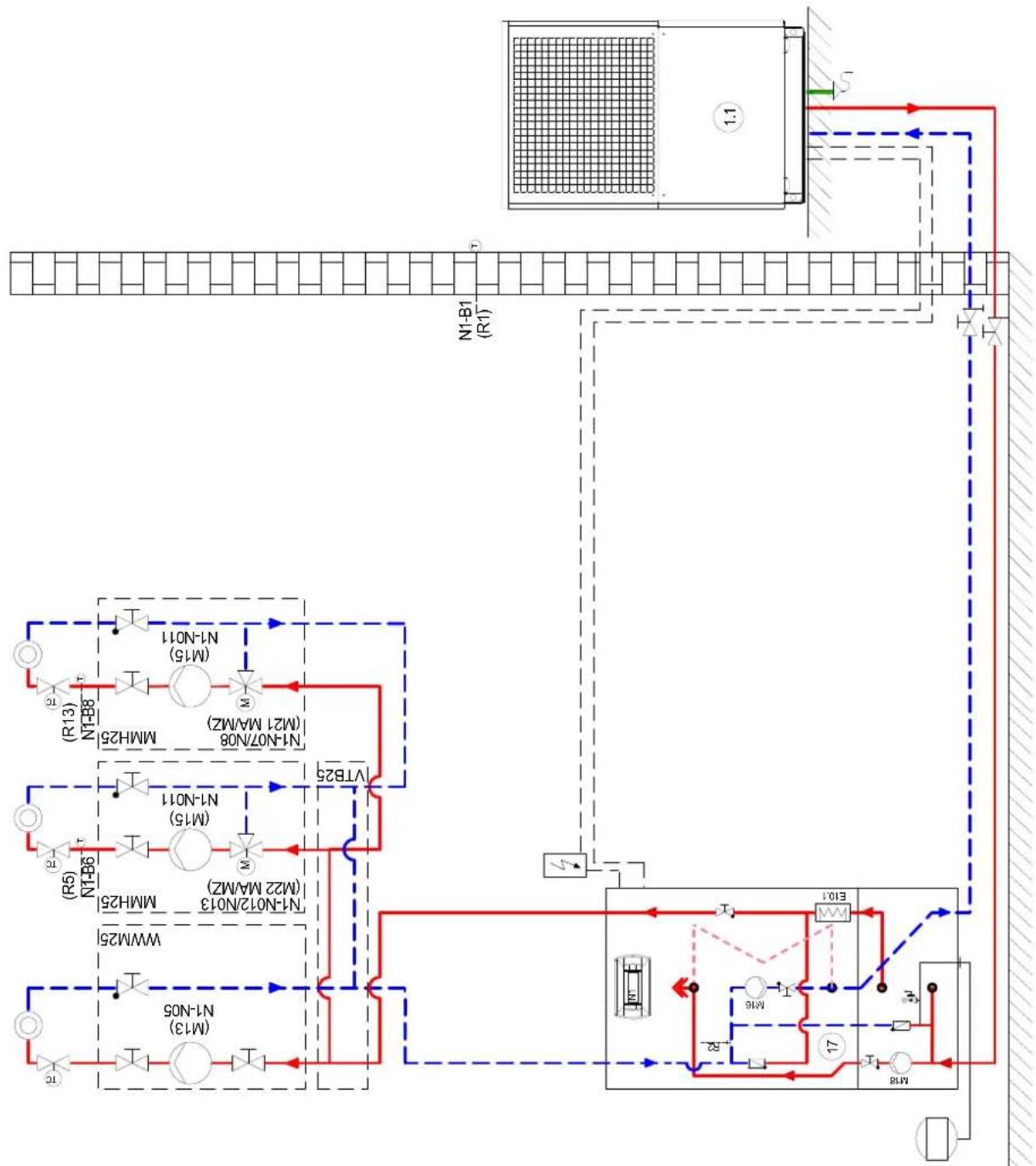 DIMPLEX HPL 12STURW - Monoenergetische Wärmepumpenheizungsanlage mit einem Heizkreis, Puffer- und Warmwasserspeicher / Mono energy heat pump heating system with one heating circuit, buffer tank and hot water cylinder / Installation de chauffage par pompe à chaleur mono-énergétique avec un circuit de chauffage, ballons tampon et d'eau chaude sanitaire - 3