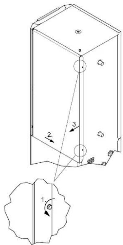 Technical diagram of a mechanical component with numbered parts and directional arrows, including a detailed cross-section view.
