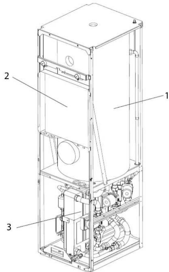 Technical diagram of a mechanical device with labeled components 1, 2, and 3