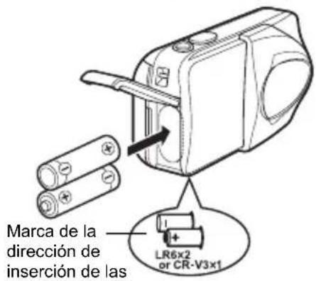 OLYMPUS X-350 - Inserte las pilas, asegurándose de orientarlas correctamente, tal como se observa en la ilustración. - 1