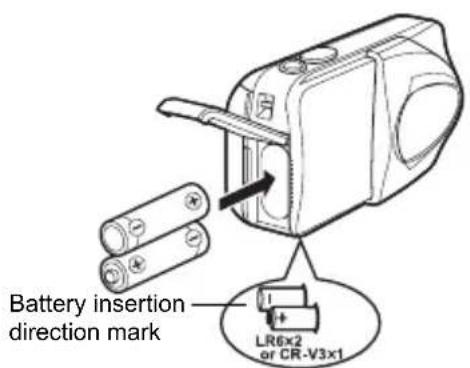 OLYMPUS X-350 - Insert the batteries, making sure that they are correctly oriented as shown in the illustration. - 1
