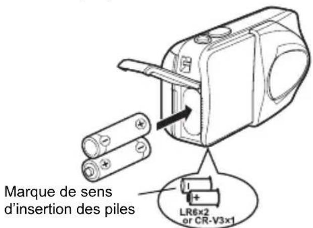 OLYMPUS X-400 - Introduisez les piles, en prenant garde de les placer dans le bon sens, comme l'indique l'illustration. - 1