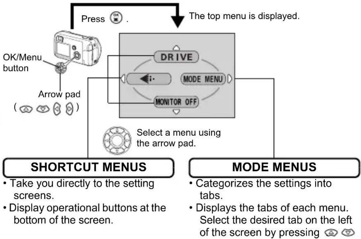 OLYMPUS X-400 - TYPE OF MENUS - 1