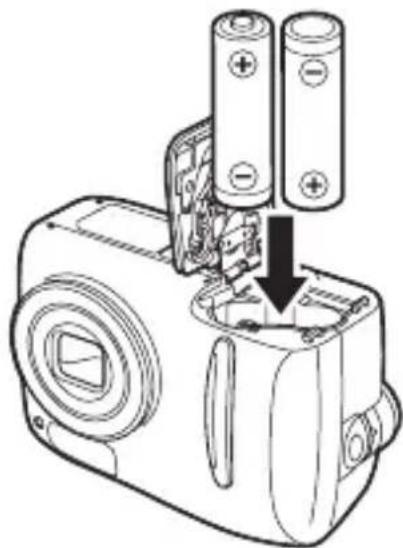 OLYMPUS X-450 - Introduisez les piles, en prenant garde de les placer dans le bon sens, comme l'indique l'illustration. - 2