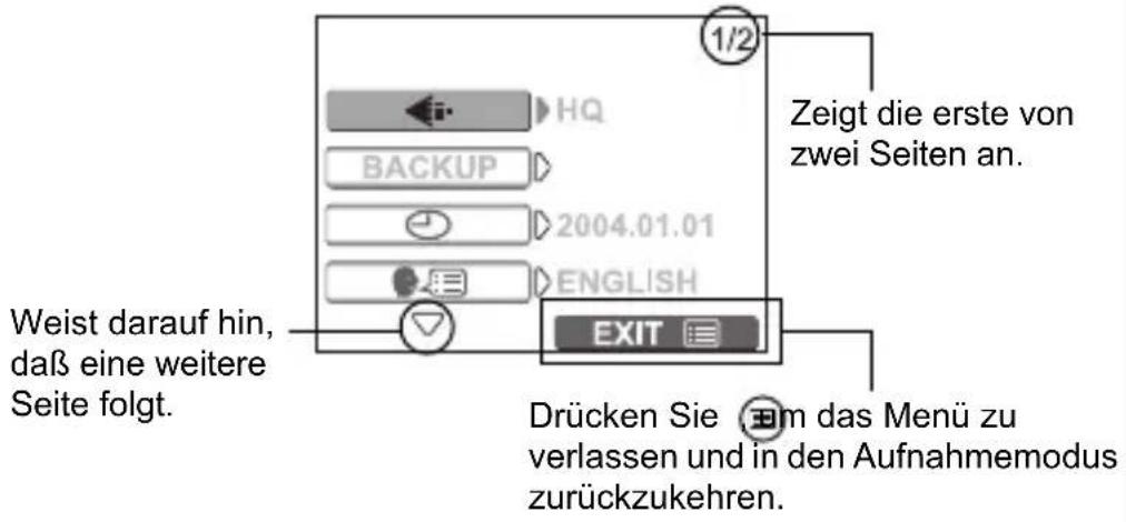 OLYMPUS X-450 - Über den Menü-Bildschirm - 1