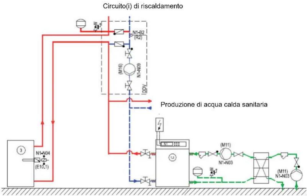DIMPLEX WSIH 110TU - Collegamento della pompa (circuito intermediio) del generatore di calore e dell'acqua glicolata: - 1