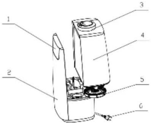Technical diagram of a device with numbered parts labeled 1 through 6
