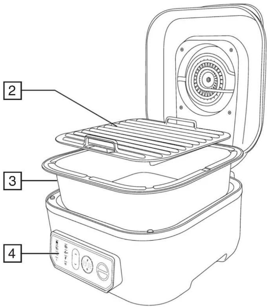 Technical diagram of a kitchen appliance with numbered parts labeled 2, 3, and 4