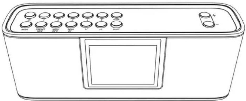 Line drawing of a microwave oven with labeled control buttons and indicator lights