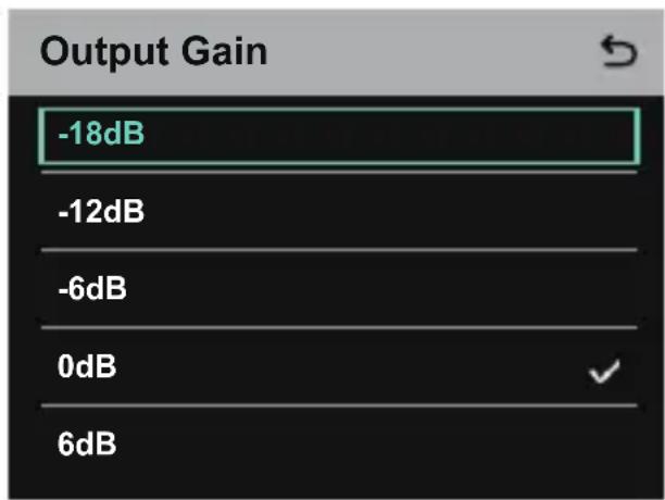 Output Gain -18dB -12dB -6dB 0dB 6dB