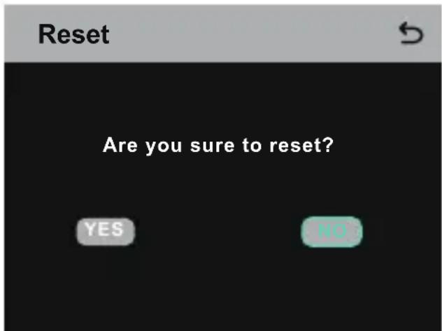 Reset Are you sure to reset? YES NO
