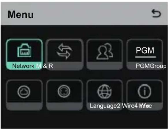 Menu Network M & R PGM PGMGroup Language2 Wire4 Wire