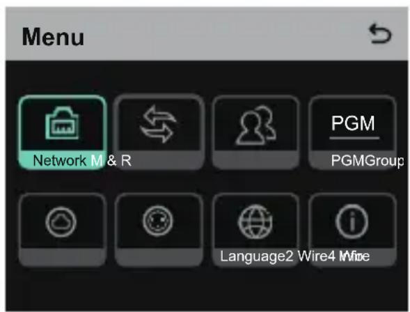 Menu Network M & R PGM PGMGroup Language2 Wire4 Mire